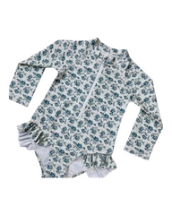 Long-Sleeved Patterned One-Piece Girls' Swimsuit