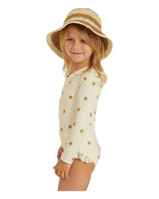 Long-Sleeved Patterned One-Piece Girls' Swimsuit