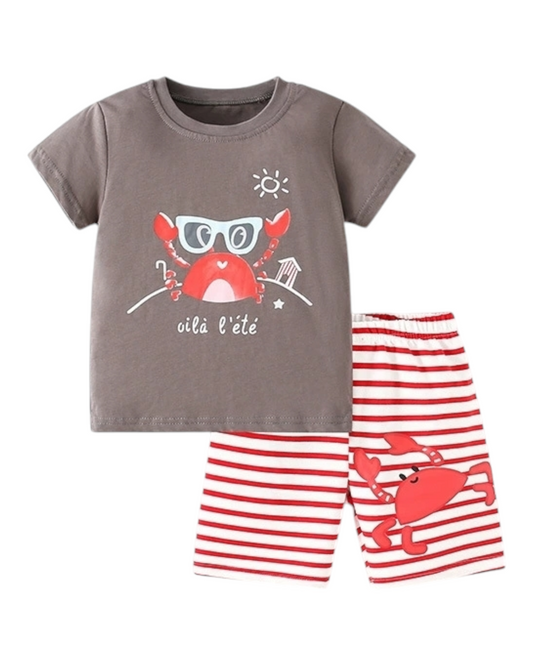 Crab Patterned Cotton T-Shirt and Shorts Pyjama Set