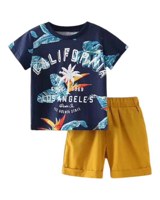 Patterned T-Shirt and Shorts Boys' Outfit Set