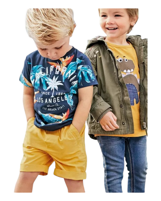 Patterned T-Shirt and Shorts Boys' Outfit Set