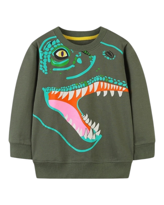 Army Green Graphic Dinosaur Jumper