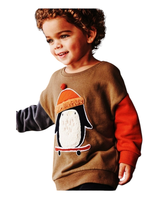 Penguin Jumper with Mismatched Sleeves