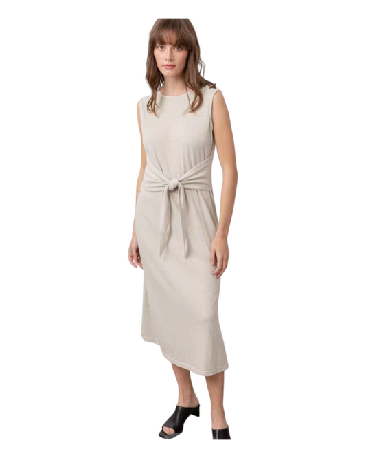 Beige Tie-Front Midi Dress