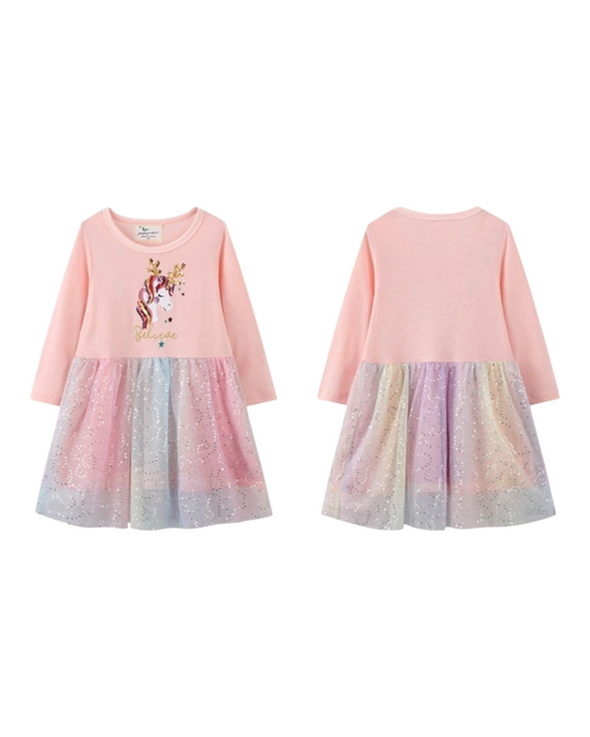 Pink Unicorn Dress with Sparkly Tulle Skirt