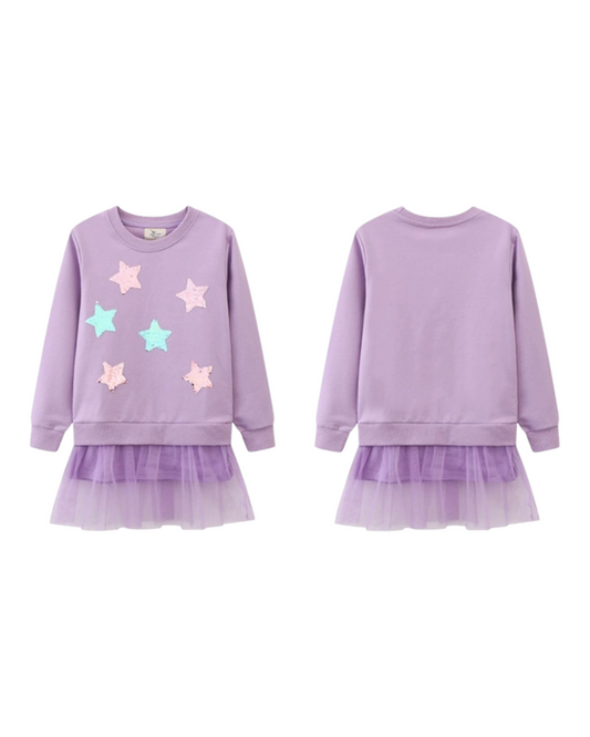 Purple Jumper Dress with Tulle Skirt Attached