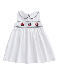 Sleeveless White Collared Dress with Sailboat Belt