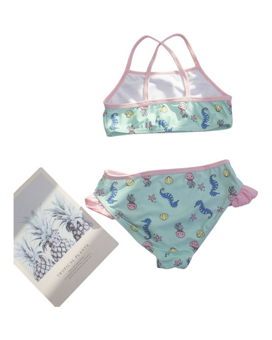 Pink and Green Bikini with Sea Creature Pattern