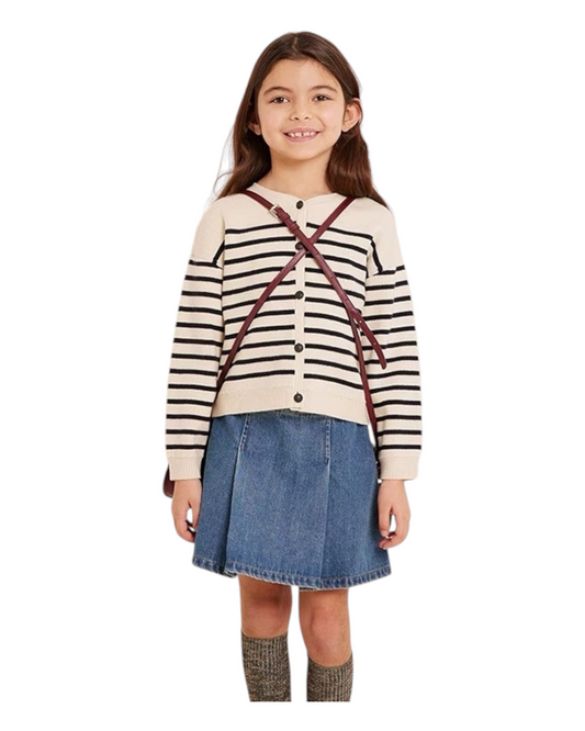 Cream and Black Striped Girls' Cardigan