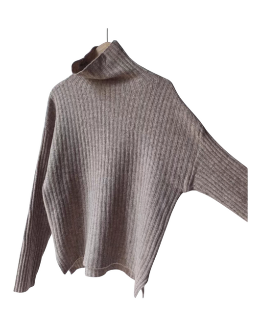 Long-Sleeved Ribbed Cashmere Turtleneck Sweater