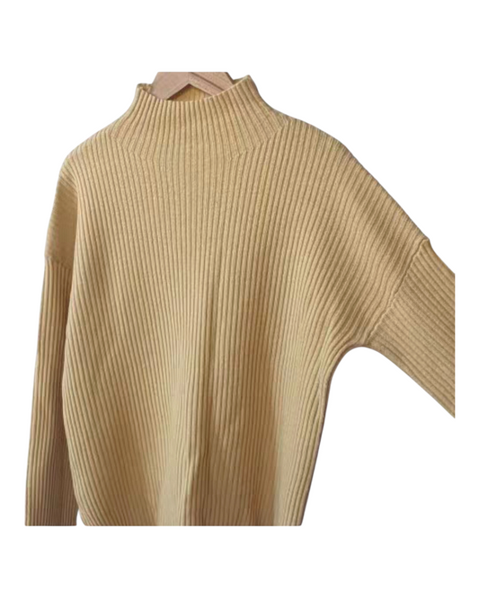High-Neck Yellow Woollen Ribbed Jumper