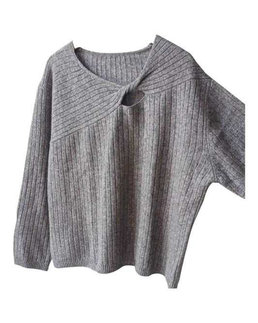 Grey Merino Woollen Jumper with Twist