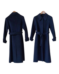 Woollen Long Navy Collared Coat with Belt
