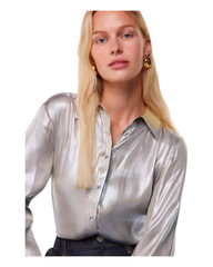 Silver Metallic Collared Button-Up Shirt