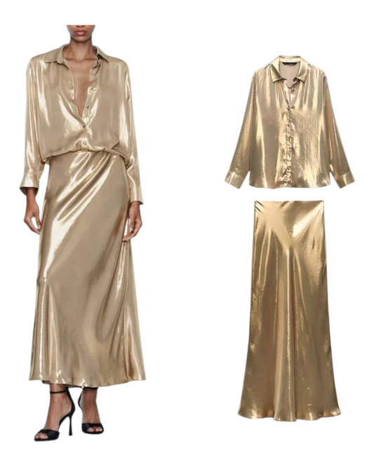 Gold Metallic Long Slip Skirt