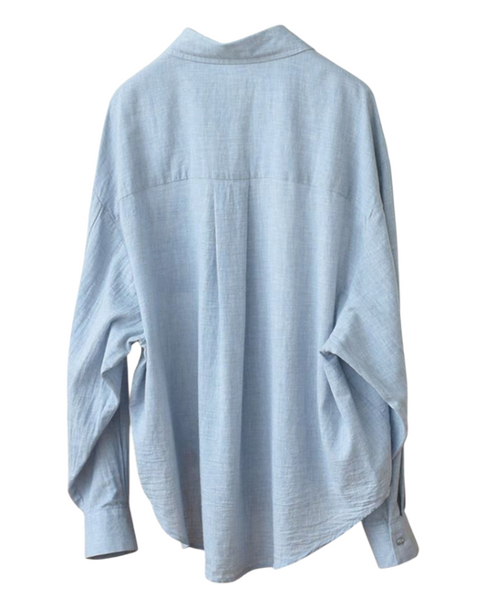Long Blue Button-Up Shirt