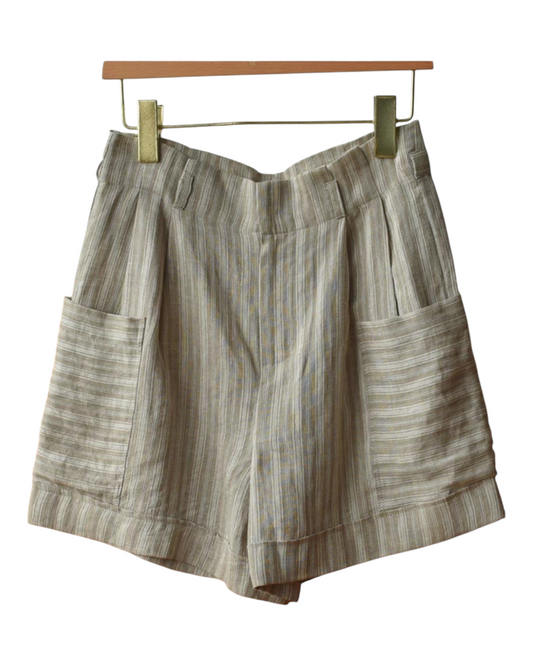 Striped 100% Linen Shorts with Pockets
