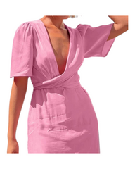 Twisted V-Neck Midi Dress