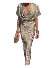Twisted V-Neck Midi Dress