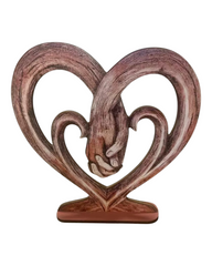 Wood Heart Hands Art Sculpture with Stand