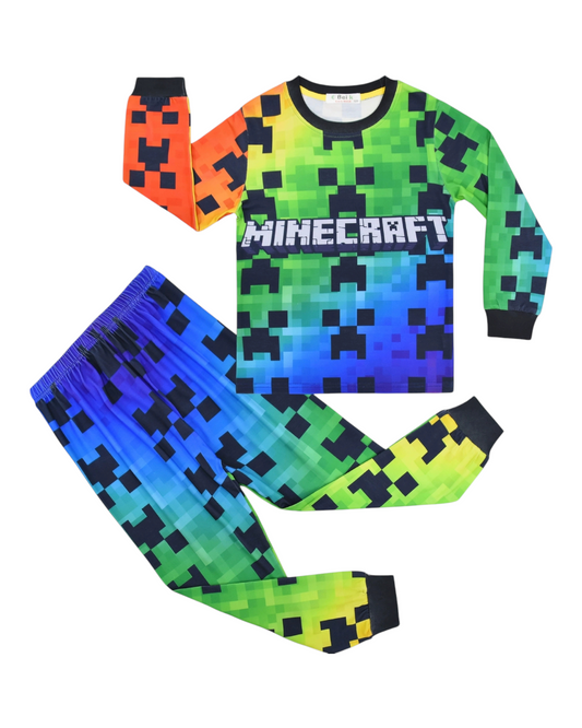 Long-Sleeved Rainbow and Black Minecraf Pyjama Set