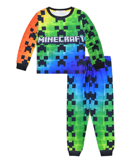 Long-Sleeved Rainbow and Black Minecraf Pyjama Set