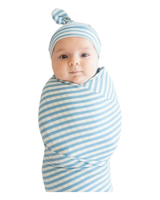 Striped Cotton Baby Wrap Blanket with Matching Hat