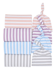 Striped Cotton Baby Wrap Blanket with Matching Hat