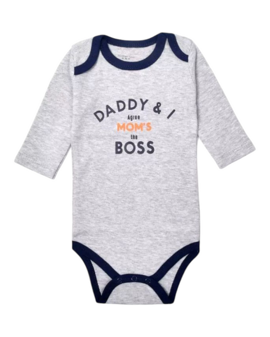 Grey 100% Cotton Baby Onesie with Text Design