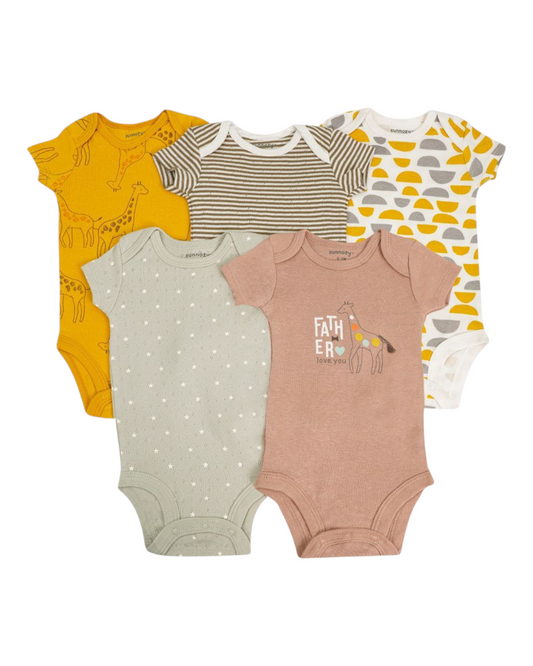 Five-Piece Patterned 100% Cotton Baby Onesie Set