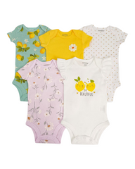 Five-Piece Patterned 100% Cotton Baby Onesie Set