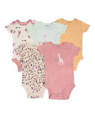 Five-Piece Patterned 100% Cotton Baby Onesie Set