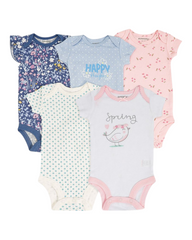 Five-Piece Patterned 100% Cotton Baby Onesie Set