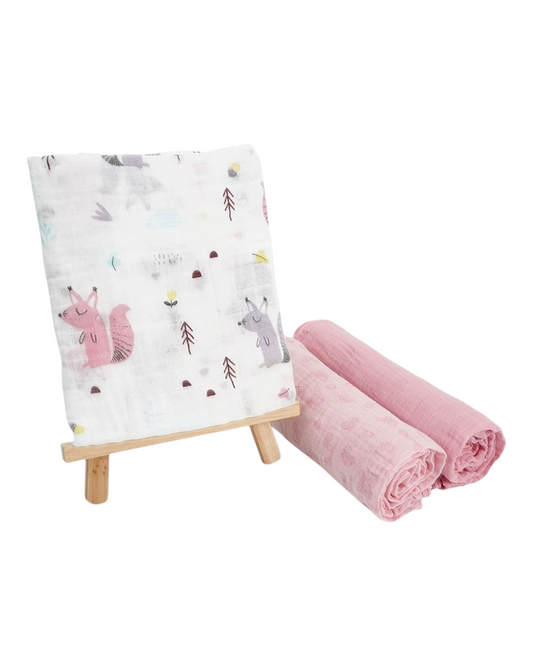 Three-Piece Patterned 100% Cotton Baby Girls' Wrap Blanket