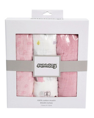 Three-Piece Patterned 100% Cotton Baby Girls' Wrap Blanket