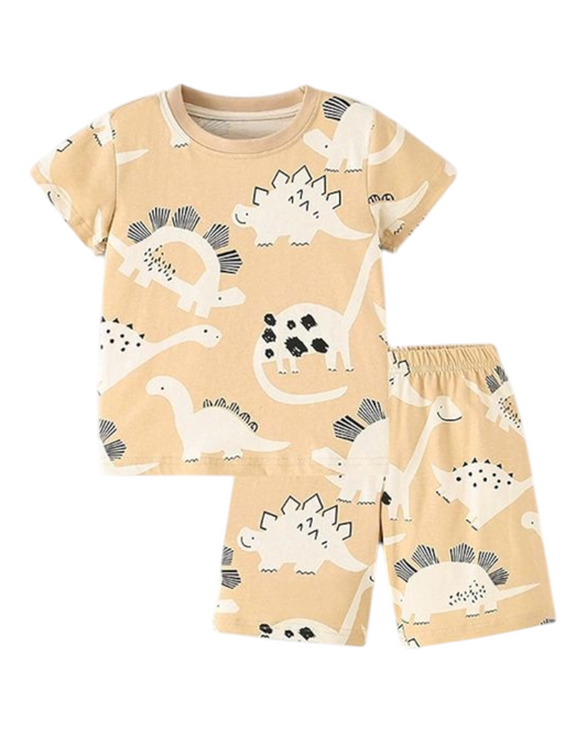 Cotton Two-Piece Dinosaur Patterned Pyjama Set