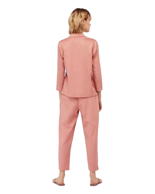 Pink 100% Cotton Two-Piece Button-Up Long-Sleeved Pyjamas