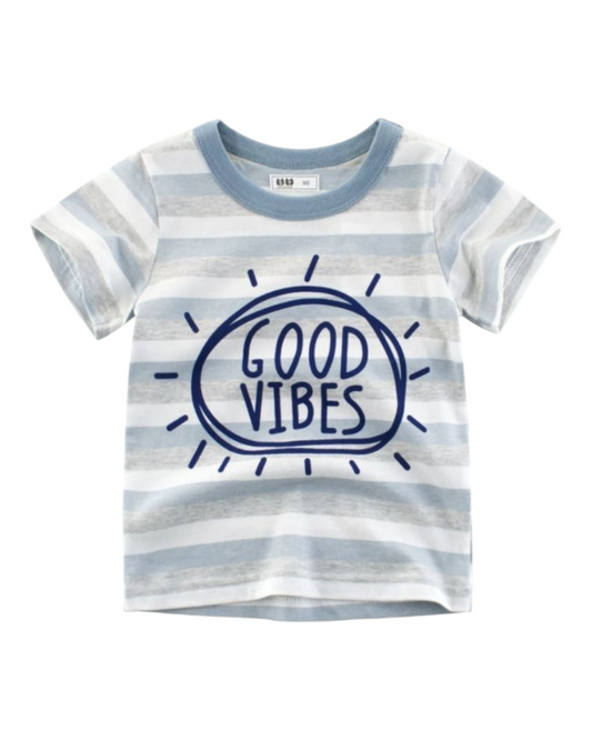 Light Blue Striped Good Vibes T-Shirt