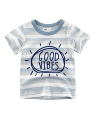 Light Blue Striped Good Vibes T-Shirt