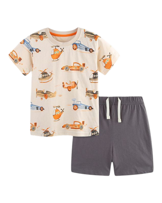 Boys' Patterned T-Shirt and Shorts Outfit Set