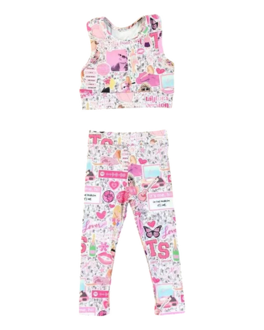 Matching Taylor Swift Patterned Tank Top and Pants Outfit Set