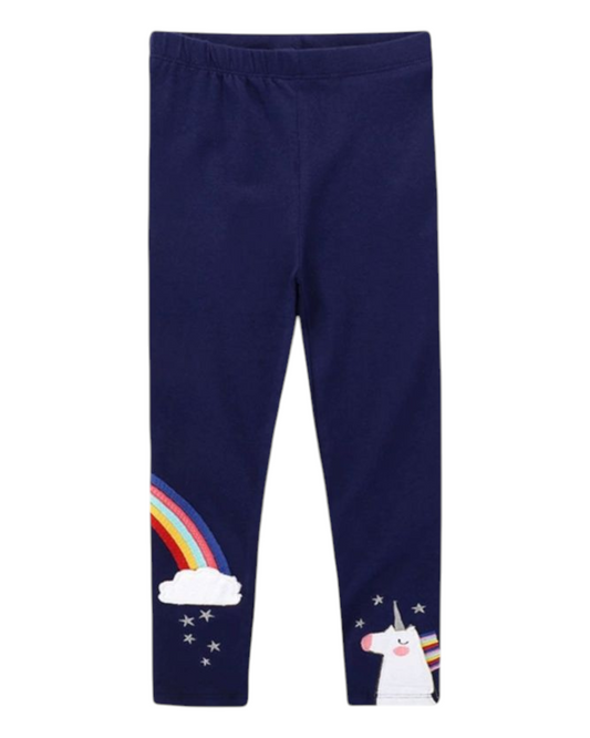Navy Blue 100% Cotton Leggings with Rainbow Patterns