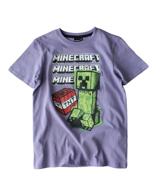 Purple Graphic Minecraft T-Shirt with Creeper Design
