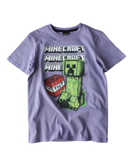 Purple Graphic Minecraft T-Shirt with Creeper Design