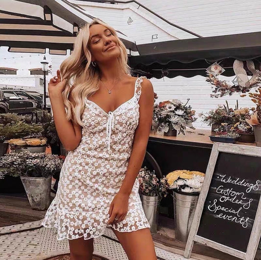 White Lace Floral Dress