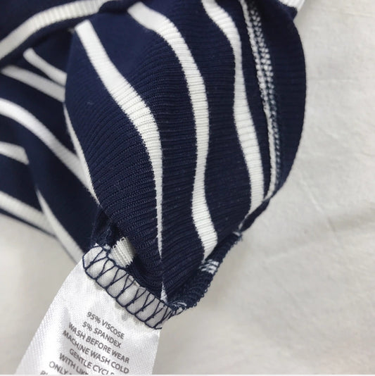 Blue and White Long-Sleeved Striped Top