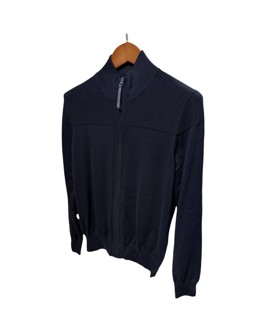 Long Sleeve Navy Blue Women Mock Neck Zip-Up Sweater
