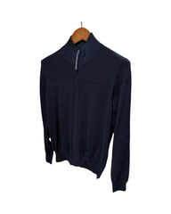 Long Sleeve Navy Blue Women Mock Neck Zip-Up Sweater