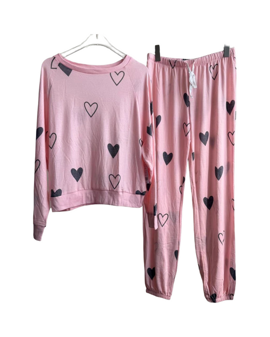 Women's Heart Print Long Sleeve Pajama Set