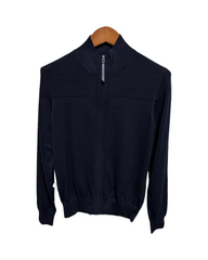 Long Sleeve Navy Blue Women Mock Neck Zip-Up Sweater